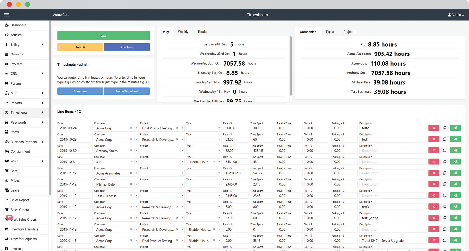 timesheet and project costing